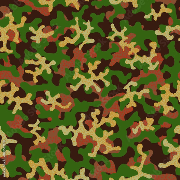 Fototapeta Camouflage pattern. Seamless. Military background. Soldier camouflage. Abstract seamless pattern for army, navy, hunting, fashion cloth textile. Colorful modern soldier style. Vector facric texture.