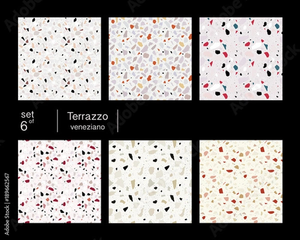 Obraz Set of six terrazzo veneziano flooring seamless pattern. Pastel colors.