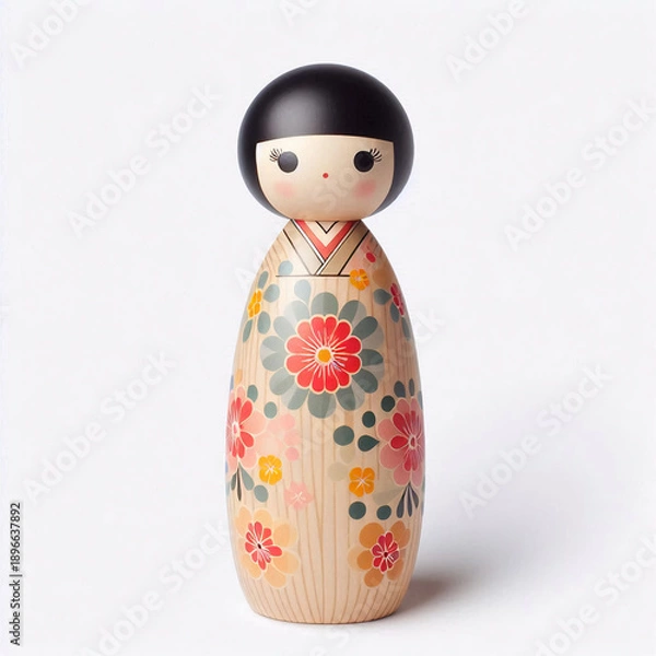 Obraz 繊細な着物の文様が美しいハンドメイド風のこけし人形