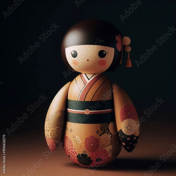 Obraz 日本文化を象徴する可愛らしいキャラクター風こけし素材