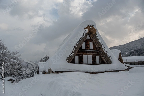 Obraz 越中五箇山相倉合掌造り集落の雪景色