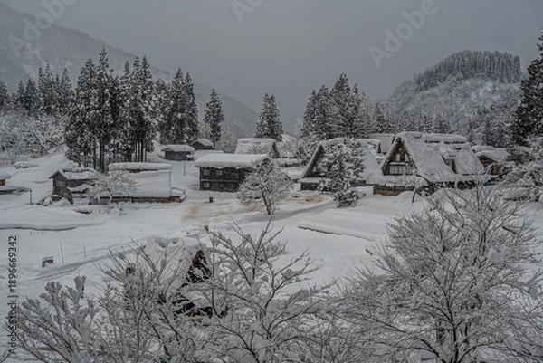 Obraz 越中五箇山相倉合掌造り集落の雪景色
