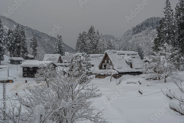 Obraz 越中五箇山相倉合掌造り集落の雪景色