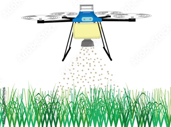 Fototapeta ドローンで肥料の散布作業をしているイラスト素材