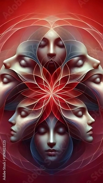 Obraz Surreal faces in a mandala pattern.