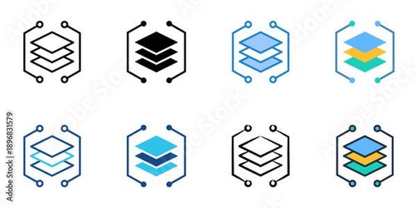 Fototapeta Technology Stack icons set multiple style collection. Editable stroke 
