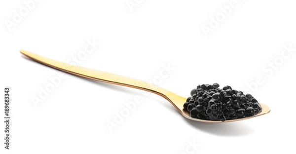 Fototapeta Black caviar in spoon on white background