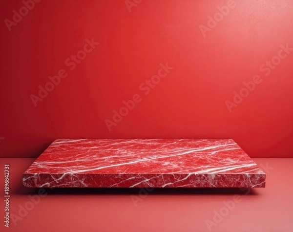 Obraz A rectangular marble platform set against a solid red wall and matching floor