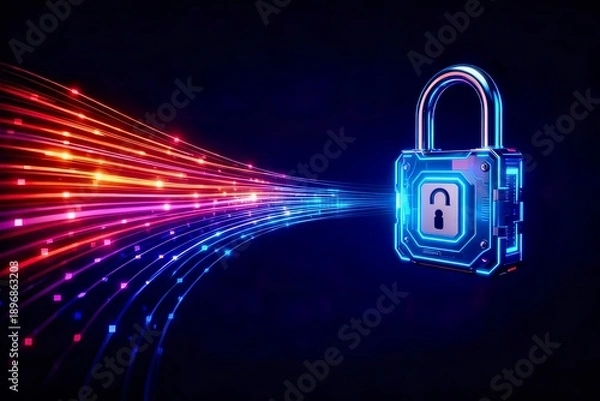 Fototapeta Cyber Security Data Flow with Encryption Lock Technology Concept