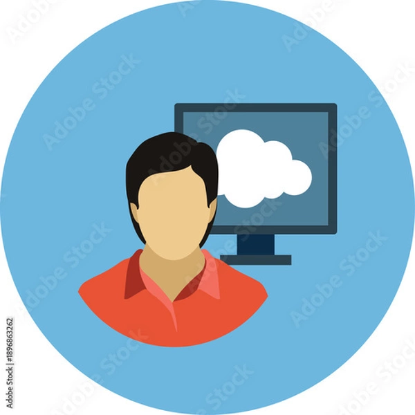 Fototapeta Man with speech bubble discussing cloud computing concept icon