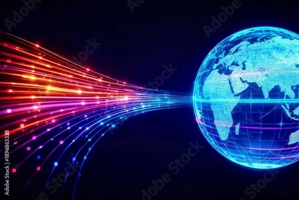 Fototapeta Global Data Flow and Worldwide Cloud Computing Network Background