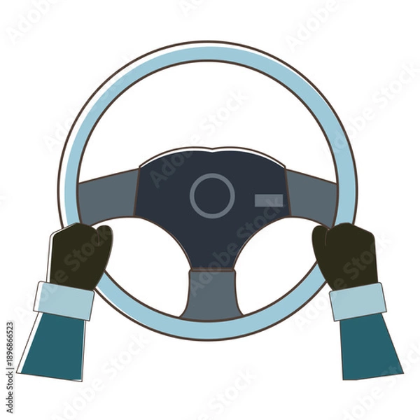 Fototapeta 手袋をして運転をする。車のハンドル、冬の運転。車のハンドル。ベクターイラスト