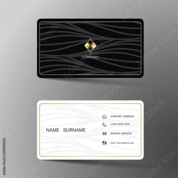 Fototapeta Modern business card template design. With inspiration from the abstract. Contact card for company. Two sided black and white on the gray background. Vector illustration. 