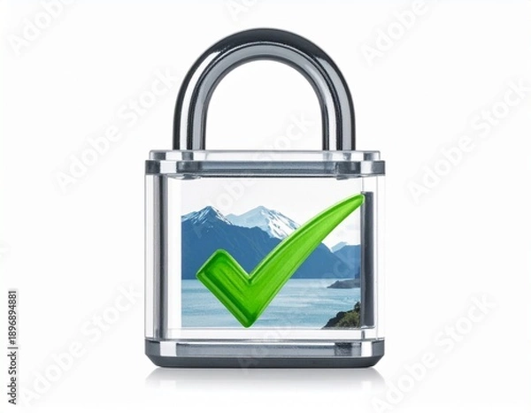 Obraz Modern Padlock with Green Check Mark Symbolizing Verified Security
