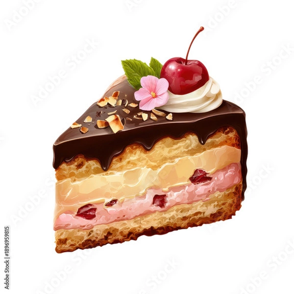 Obraz Cake slice icon decorated with transparent background