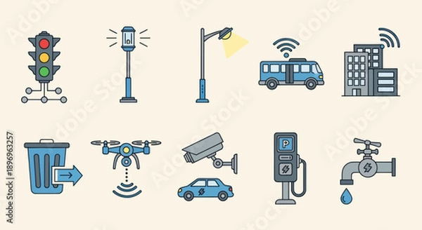 Obraz Smart City Technology Icons Collection.