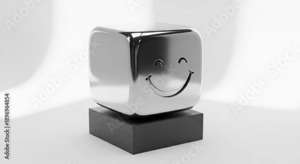 Obraz Smiling Cube Sculpture on Black Base.