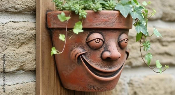 Obraz Smiling Face Plant Pot with Greenery.