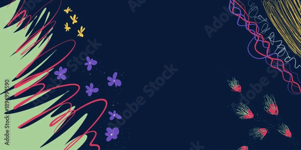 Obraz Abstract Floral Frame on Deep Blue Background