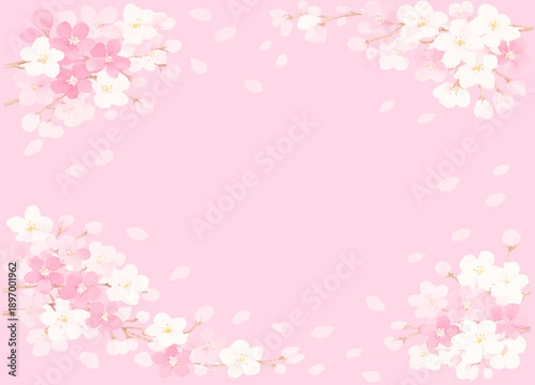 Obraz 水彩で描いた春の桜のフレーム　ひな祭りのイラスト