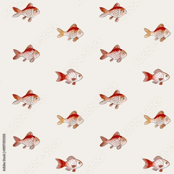 Obraz Seamless Hand Drawn Fish Pattern on Light Neutral Background