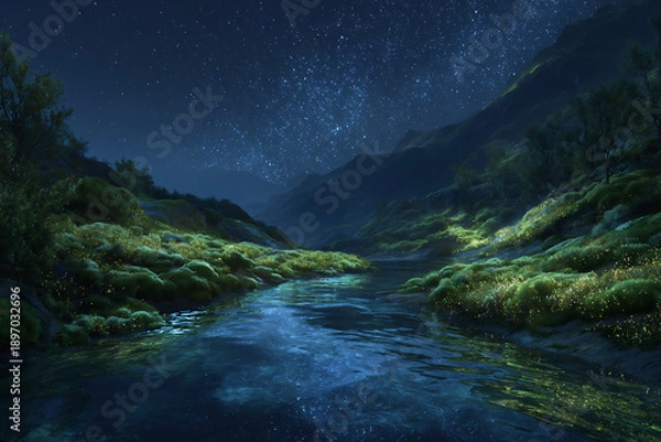 Obraz 星空の下の夜景