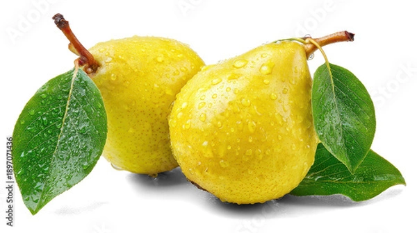 Fototapeta Pear with leaf on white background
