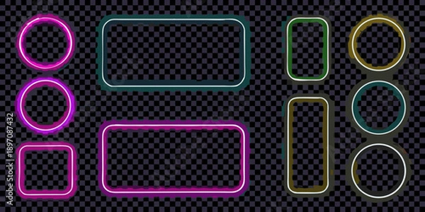 Obraz Assorted neon frames and shapes on a transparent background