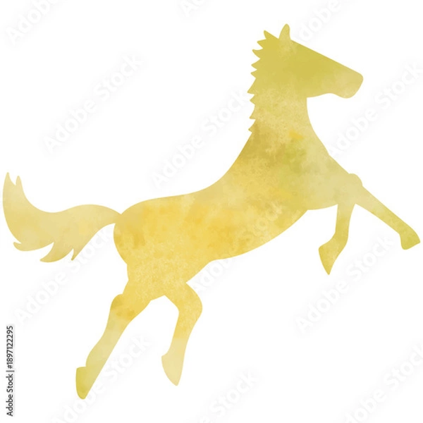 Obraz 水彩のゴールドの馬のイラスト素材、ベクター、金色の馬、金色、カットアウト、isolated, 年賀素材、干支、全身、透過背景