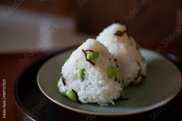 Obraz おにぎり、枝豆、昆布、枝豆と昆布、
