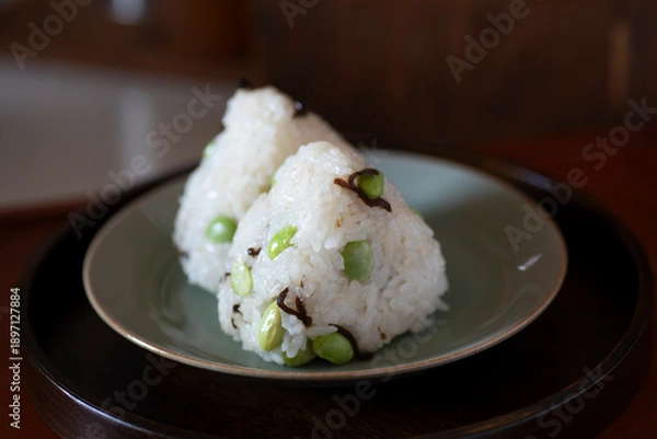 Obraz おにぎり、枝豆、昆布、枝豆と昆布、