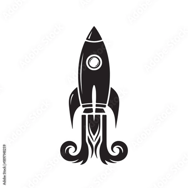 Obraz Stylized Blue Rocket Launch with Flames