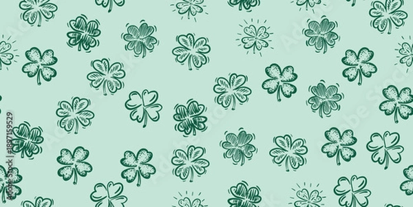 Obraz Clover pattern, Saint Patricks Day, hand drawn illustrations.	
