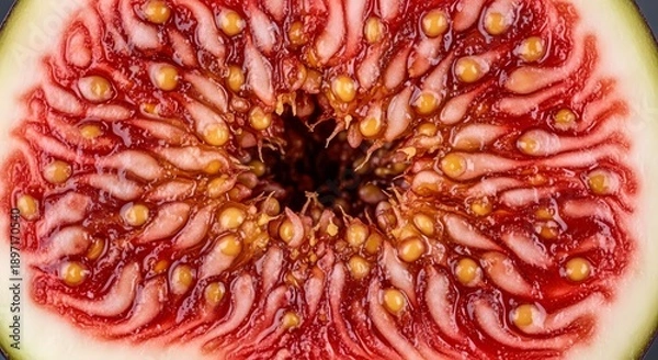 Obraz Fresh Fruit Cross Section Displaying Vibrant Red and Yellow Patterns