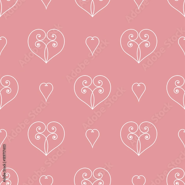 Fototapeta Seamless pattern with hearts. Vector illustration for romantic design. White and pink colors.