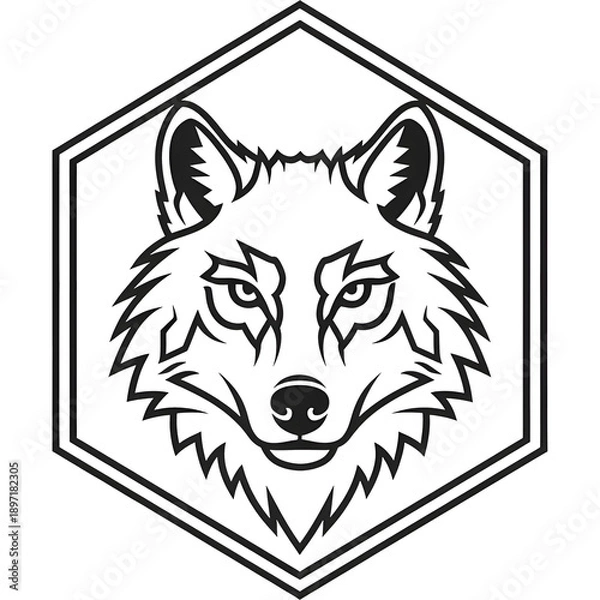Obraz Wolf head logo inside a hexagon frame