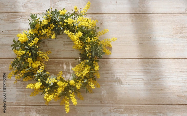 Obraz フレッシュなミモザのリース（コピースペース）
