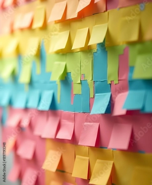 Obraz Color Coded Sticky Notes Forming Abstract Skyline Mural