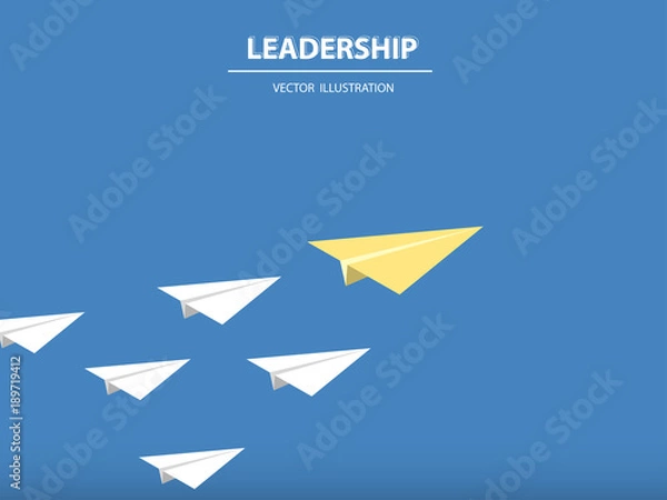 Fototapeta A different paper rocket flying out from others. Business concept of talent, leadership, teamwork, creativity and recruitment. Vector illustration.
