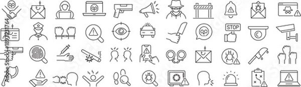 Obraz ベクターでモノクロの脅威に関する線画アイコンセット
