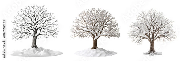 Obraz Beautiful snow-covered tree isolated on transparent background