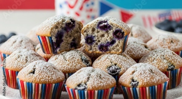 Obraz Delicious Blueberry Muffins with Powdered Sugar