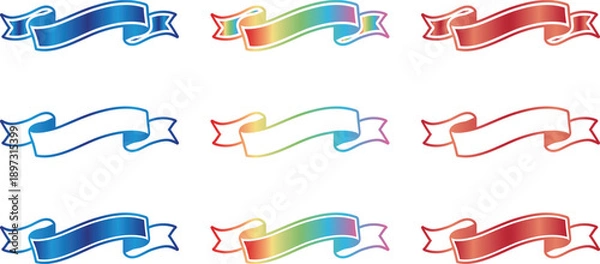 Obraz リボンフレーム豪華カラーセット 波打つバナー・見出し装飾 虹色・メタリック・ベクター素材
