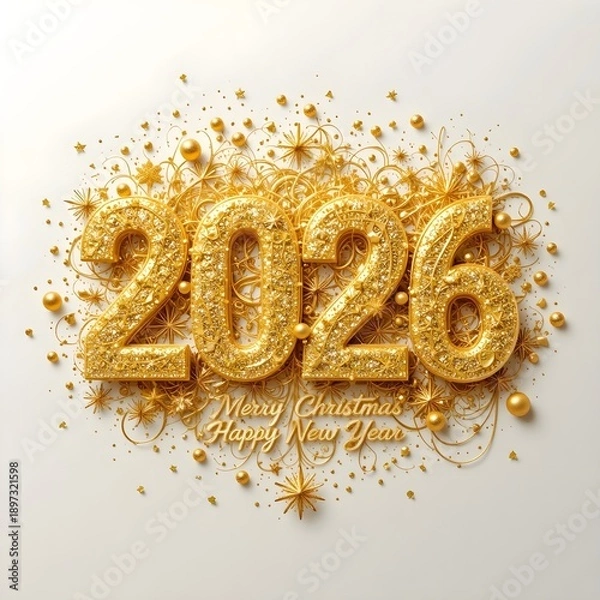 Fototapeta 2026 메리 크리스마스와 새해 복 많이 받으세요 추상 반짝이는 골드 글리터 장식. 축제 배경. 벡터 설계 요소