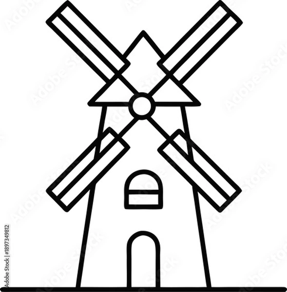 Obraz windmill outline vector on white background on white background 