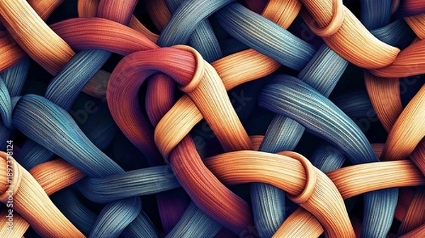 Obraz Vibrant woven threads in blue, orange, and red create dynamic pattern