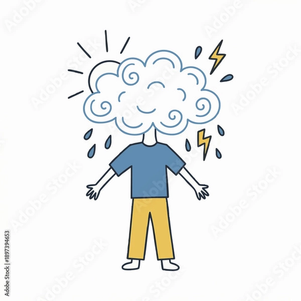 Fototapeta Naive Human Figure with Cloud Head Concept Flat Vector