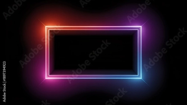 Obraz Neon Rectangle Frame with Gradient Glow on Black Background