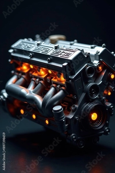 Obraz Engine block, intricate details, sharp highlights, shadow, gear