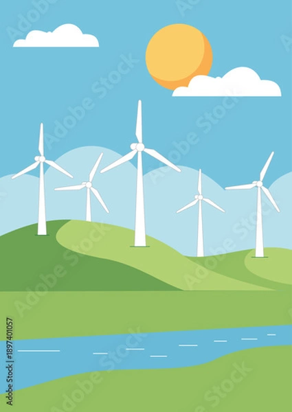 Obraz Landscape with wind turbines
